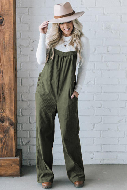 Dschungel grün solid pocketed loose fit kord overall