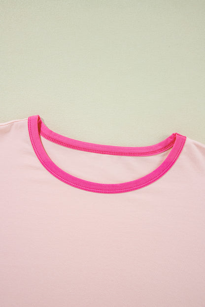 Rosa farbe blocknaht ärmel rundhalsausschnitt oversize top