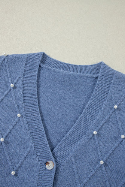 Myosotis texturierte strickjacke mit perlen und knopfleiste