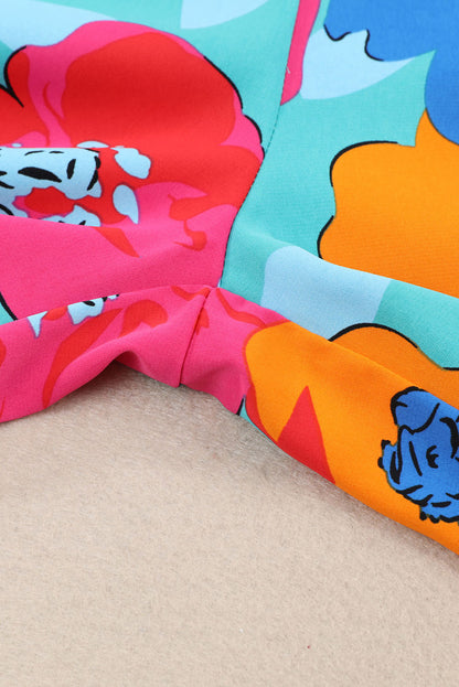 Mehrfarbige abstrakte florale druck kordelzug breite taille hose