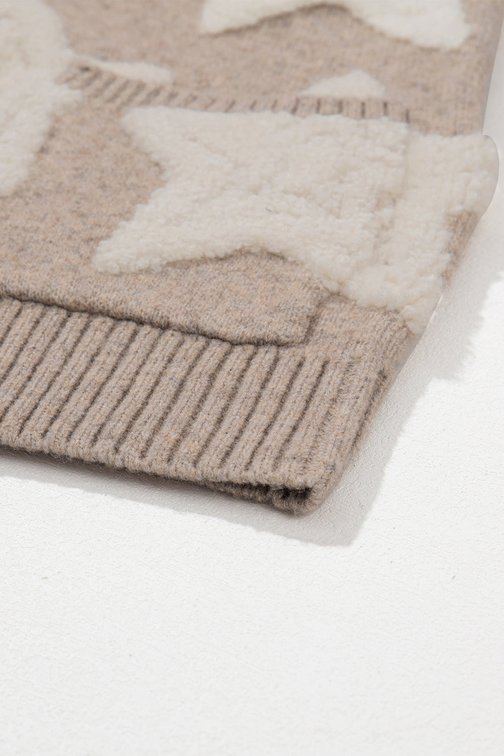 Khaki sherpa sternmuster strukturierte strickjacke mit taschen