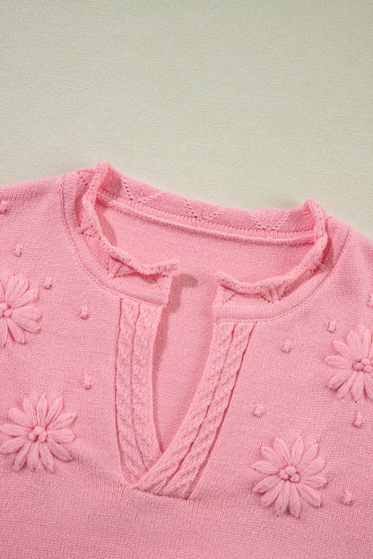 Pfirsichblüte blumendetail gestrickter pullover mit gekerbtem hals