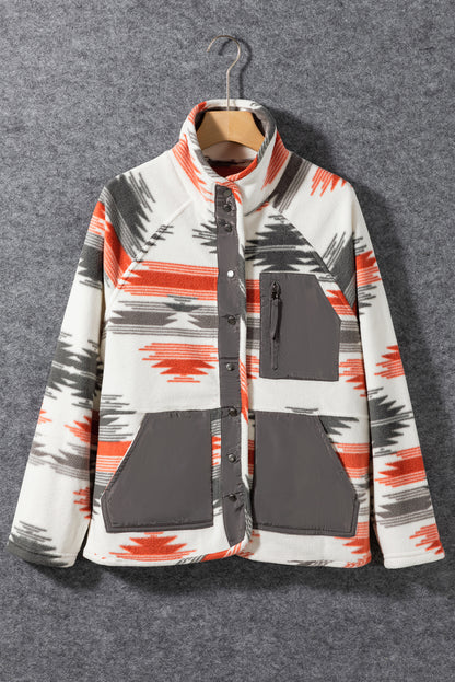 Mehrfarbige azteken fleece patchwork jacke mit druckknöpfen