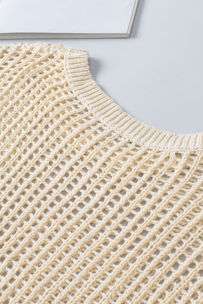 Apricot fischnetz strick gerippt rundhalsausschnitt kurzarm pullover tee