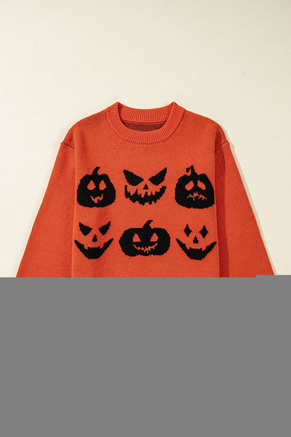 Orange halloween kürbis gesicht muster drop shoulder pullover