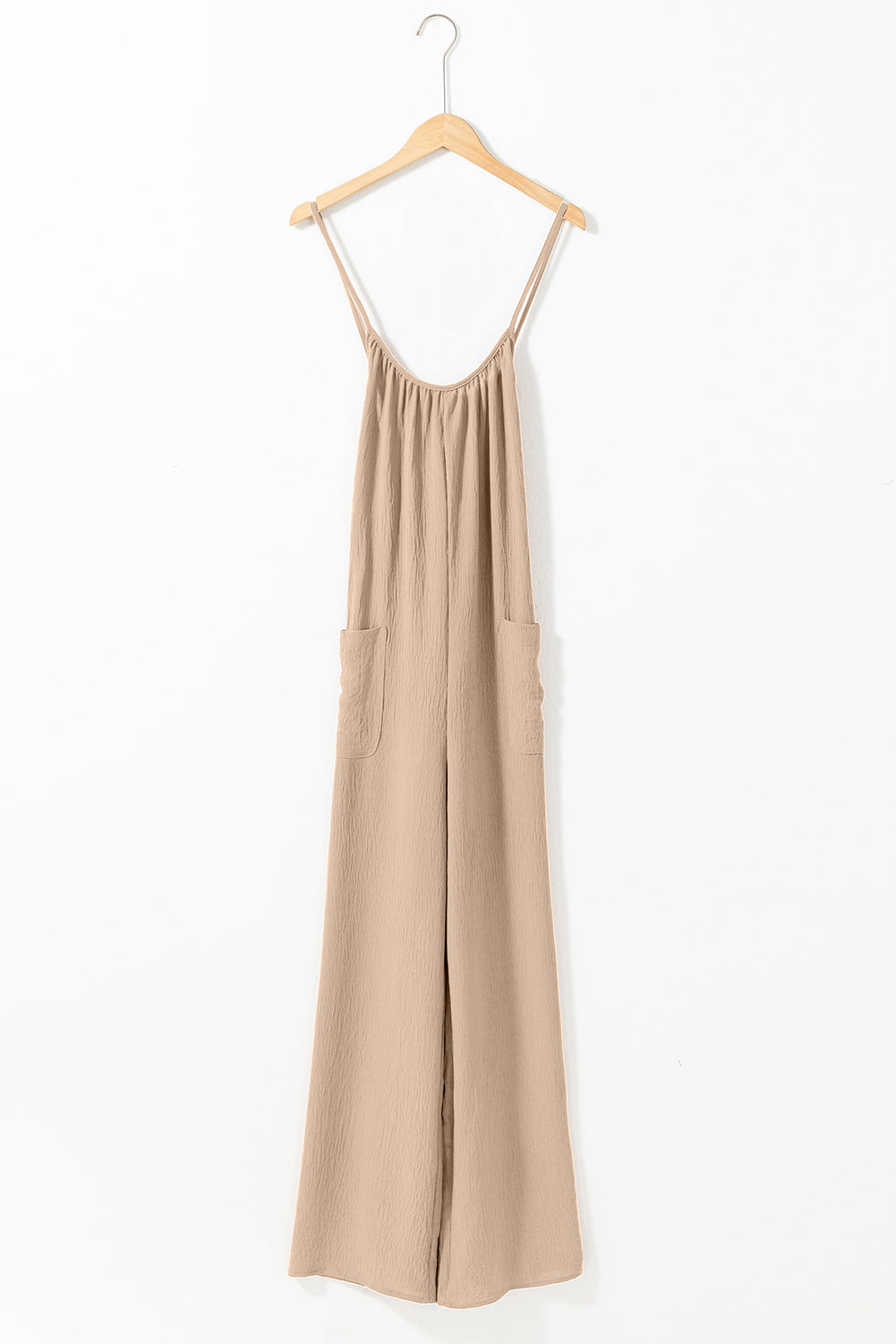 Apricot spaghettiträger taille krawatte weites bein jumpsuit mit taschen