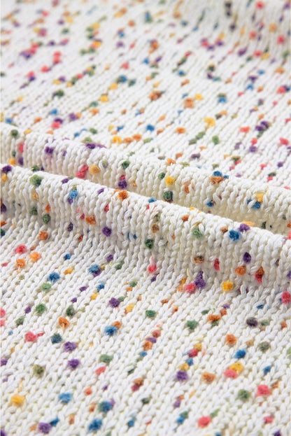 Weiße regenbogen-popcorn-sprenkel strickjacke mit offener vorderseite