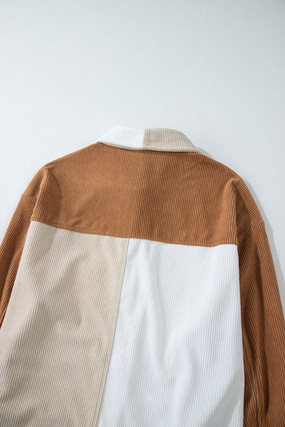 Mehrfarbige cord-colorblock-jacke (lose)