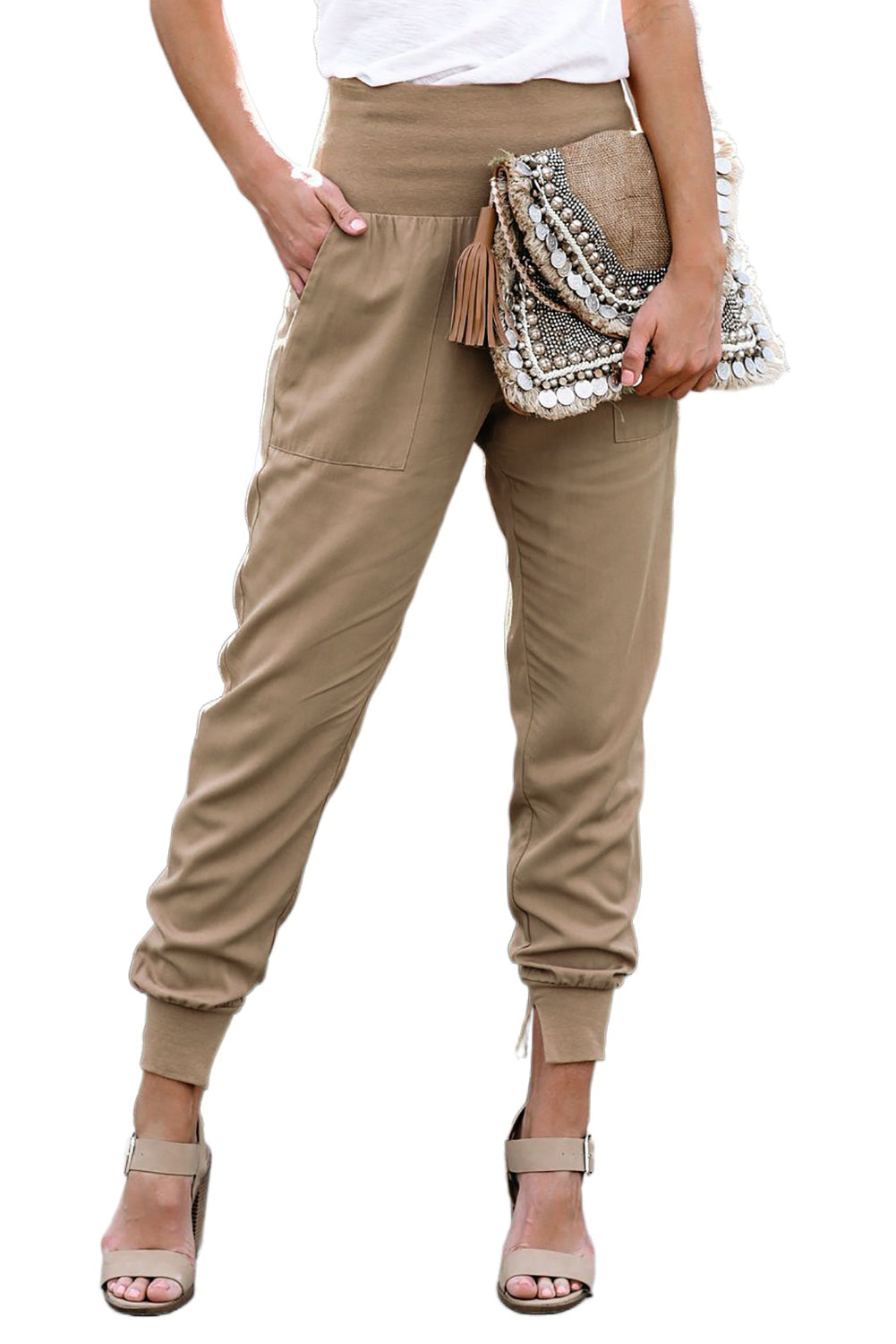Khaki pocketed casual jogger