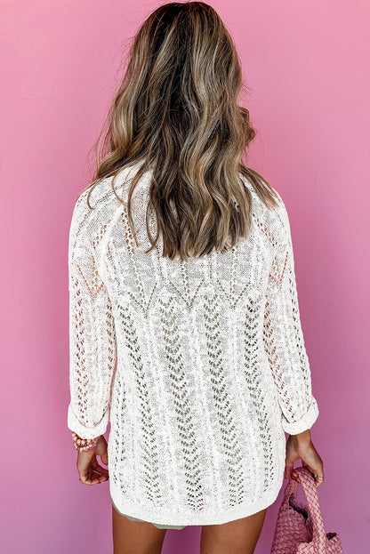 Weiße solide strickjacke mit offenem schnitt