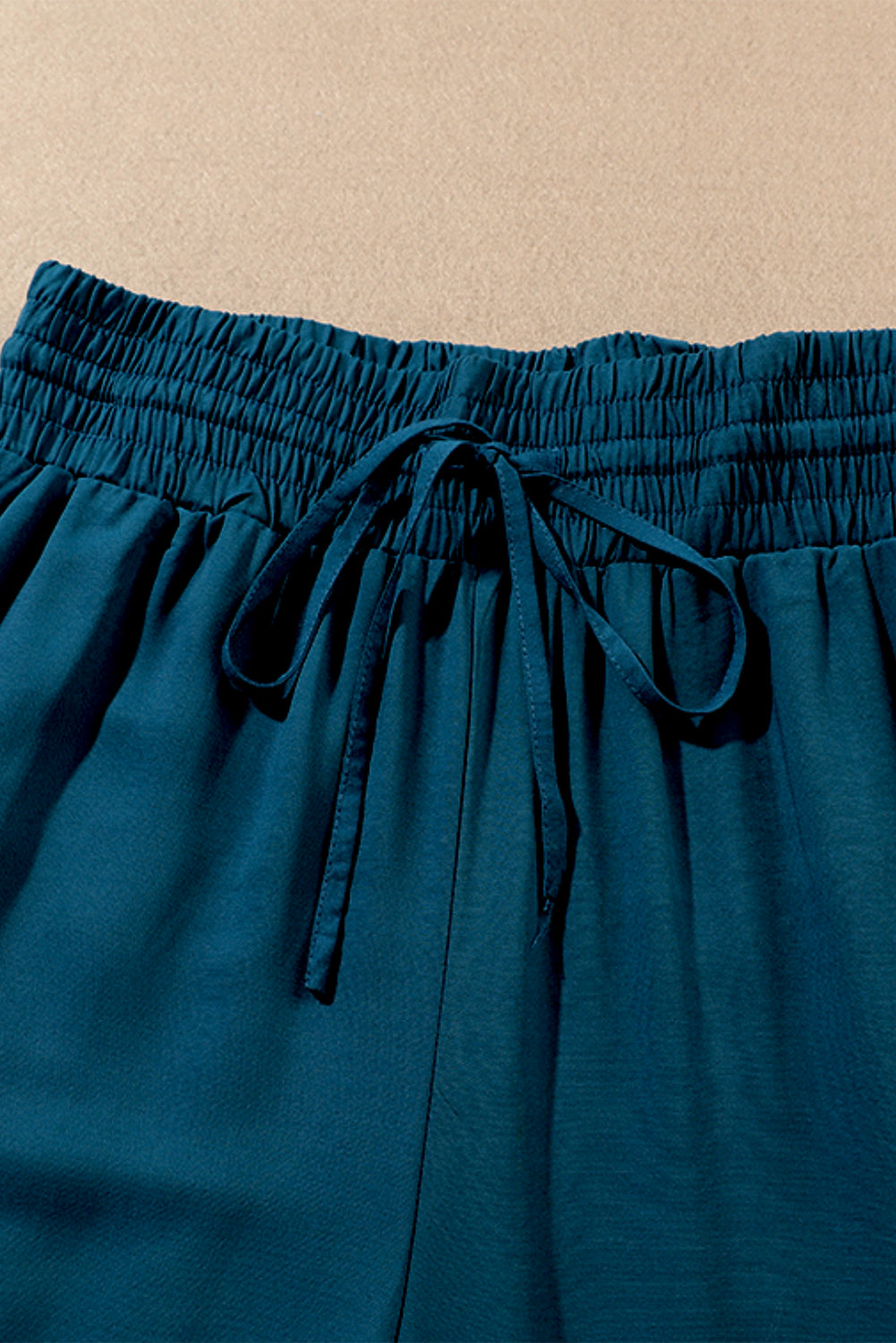 Blaue drawstring elastische taille lässige hose mit weitem bein