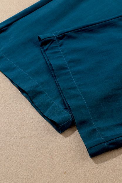 Blaue drawstring elastische taille lässige hose mit weitem bein
