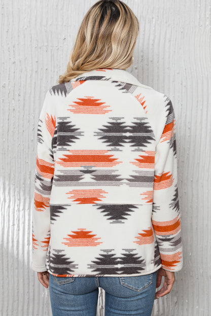 Mehrfarbige azteken fleece patchwork jacke mit druckknöpfen