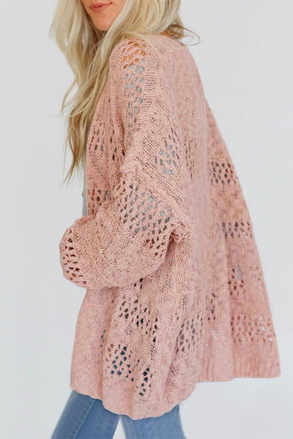 Rosa lässige strickjacke mit dolman-ärmeln und lochmuster