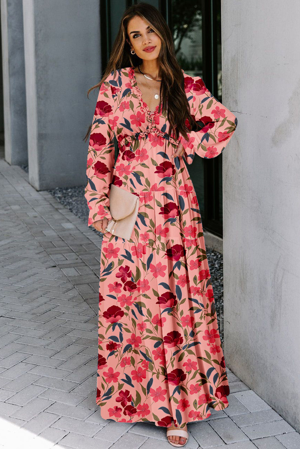 Wild Lotus Rüschen gestuftes Maxikleid