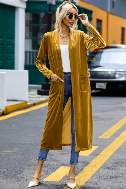 Gelber samt open front pocketed long duster