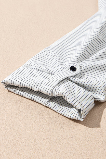 Weißer streifen gerollt registerkarte ärmel geknöpft plus größe shirt