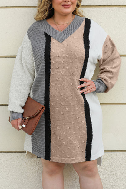 Aprikose gemischte boucl farbe block plus größe pullover kleid
