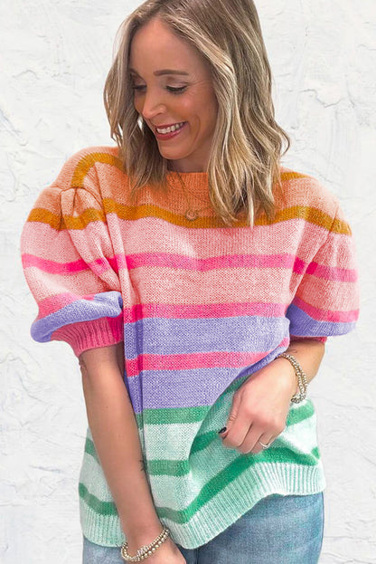 Rose red bunte streifen bubble short sleeve pullover