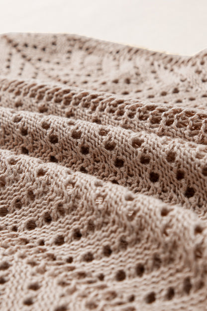 Blass khakifarbene häkelstrickweste mit überschnittenem saum und v-ausschnitt