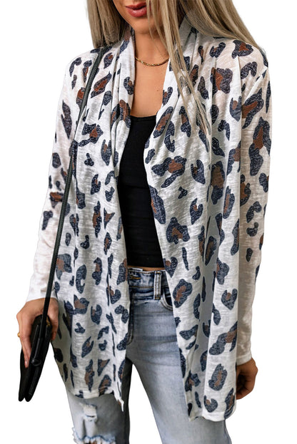 Weiße vintage leopard print offene strickjacke