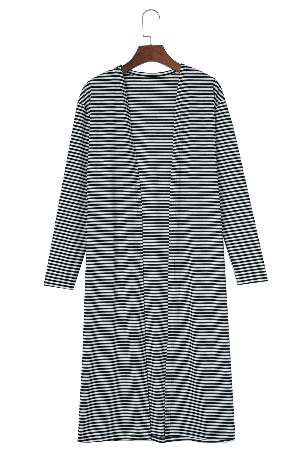 Gestreifte lange strickjacke mit offener vorderseite