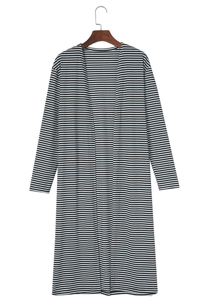 Gestreifte lange strickjacke mit offener vorderseite
