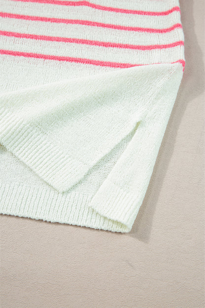 Erdbeerrosa kontraststreifen v-ausschnitt gestricktes kurzarm-top