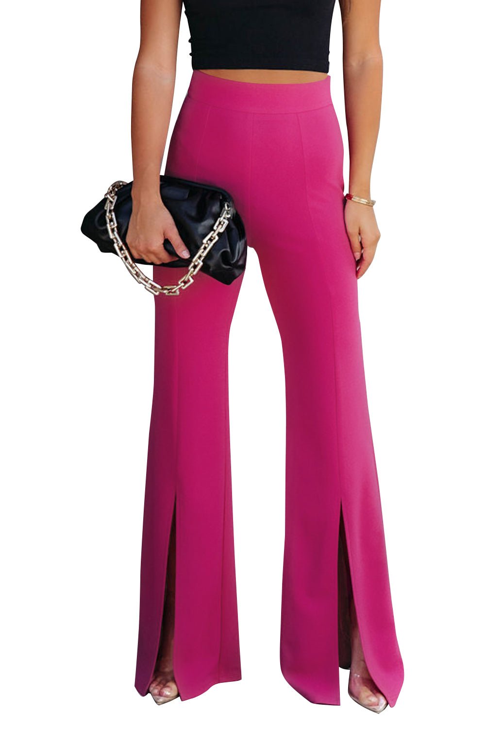 Rose hose mit geteiltem saum und hoher taille