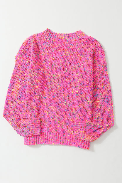 Dunkelrosa bunte flecken gestrickt v-ausschnitt casual pullover