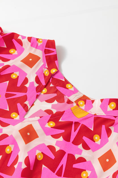 Erdbeerrosa geo-print maxikleid mit v-ausschnitt