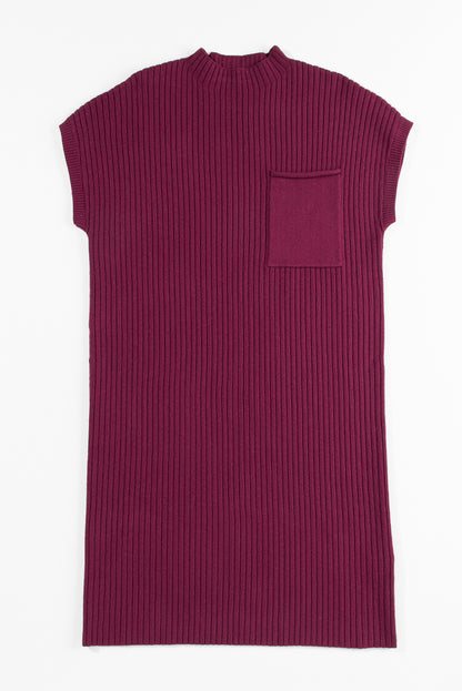 Red dahlia aufnäher tasche gerippt stricken kurze ärmel pullover kleid