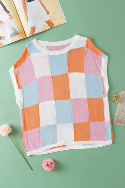 Grapefruit orange color block cap sleeve pullover