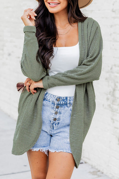 Laurel grüner waffelstrick cardigan mit offener front