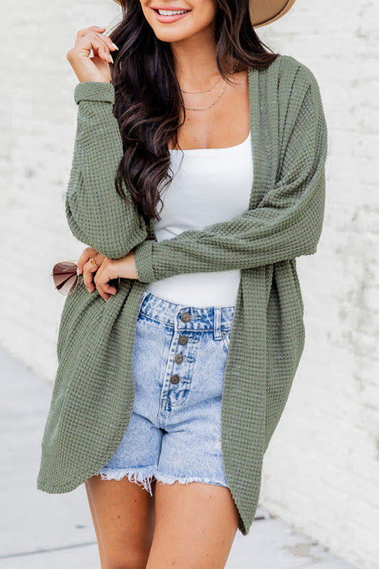 Laurel grüner waffelstrick cardigan mit offener front