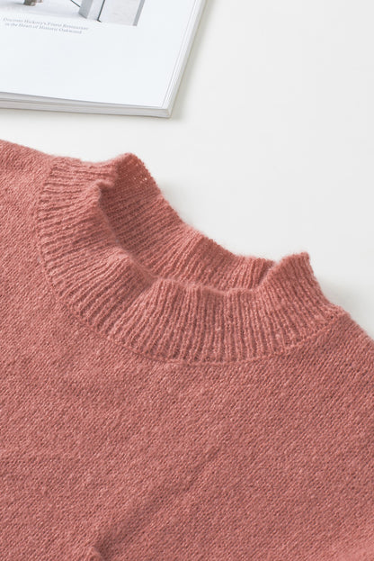 Unifarbener pullover mit puffärmeln und taschen