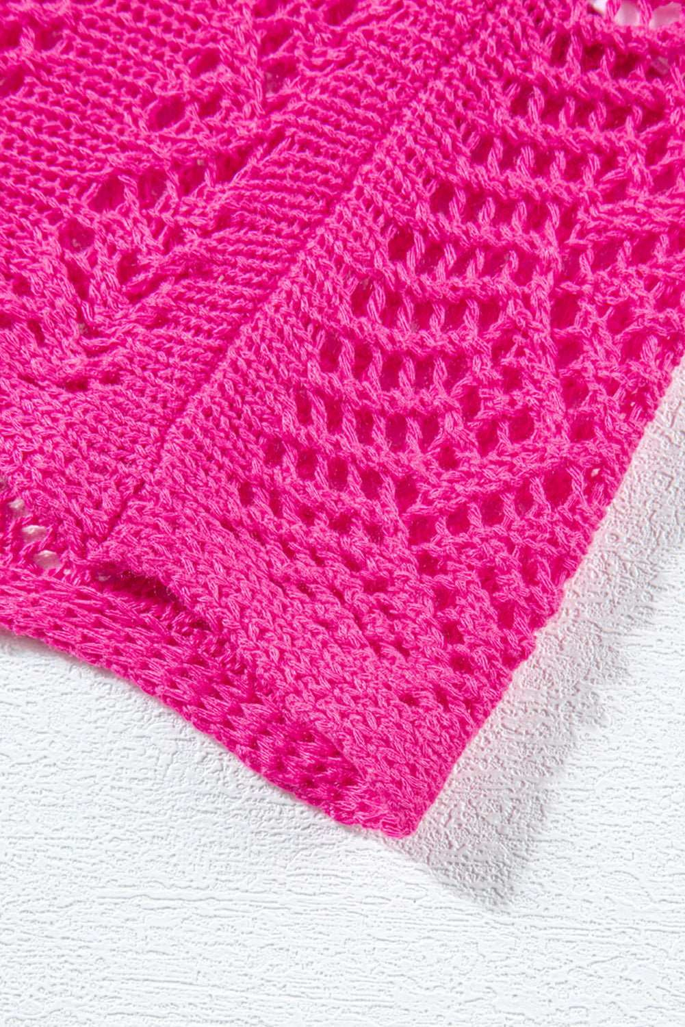 Rose red pointelle knit jakobsmuschel rand kurzarm top