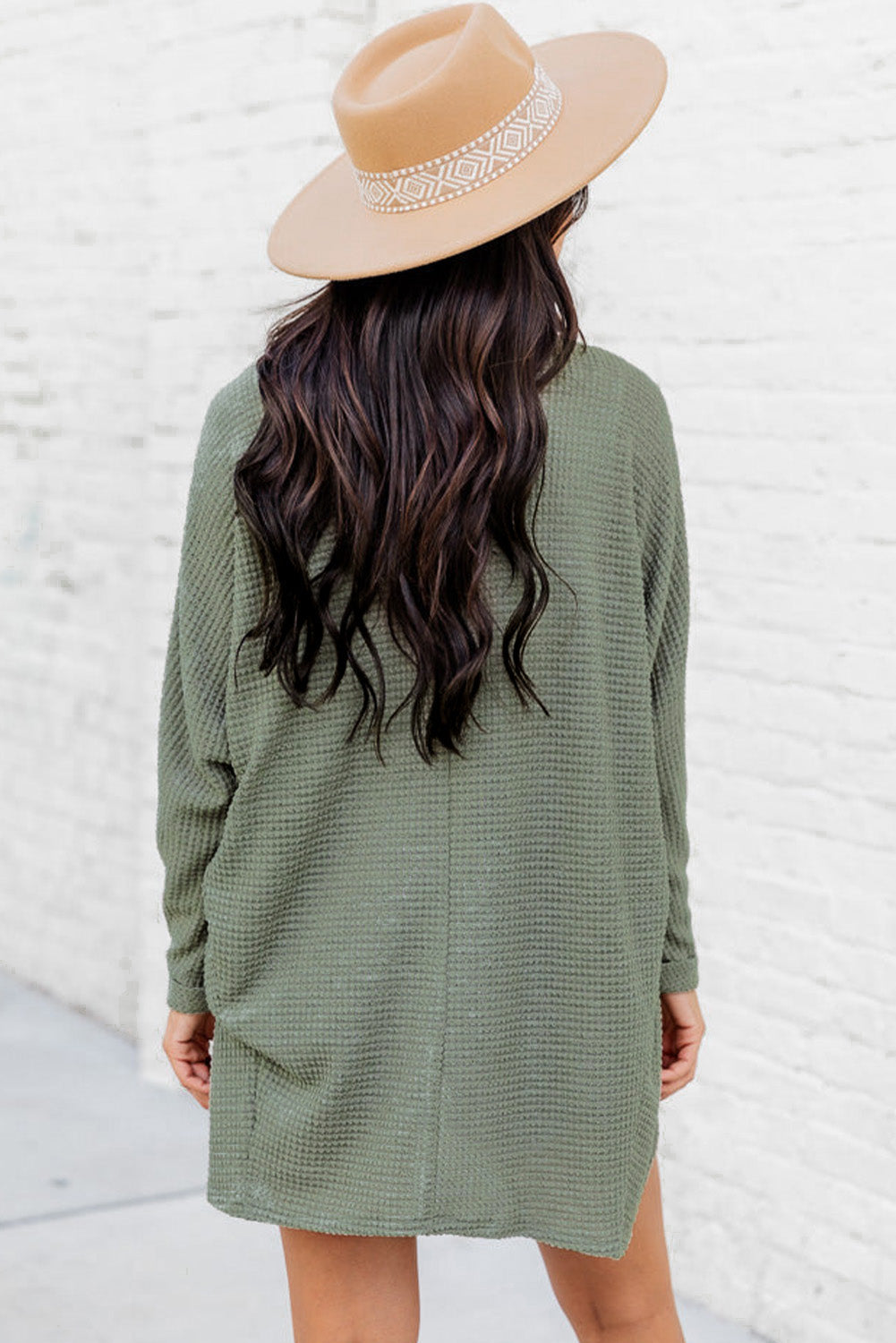 Laurel grüner waffelstrick cardigan mit offener front