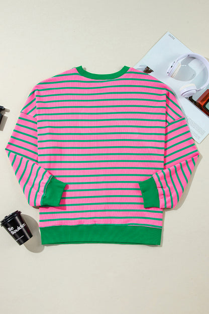 Rosa streifen waffel stricken rundhalsausschnitt plus größe pullover