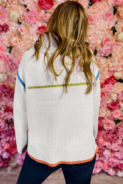 Weiß bunte rand viertel zip drop shoulder pullover