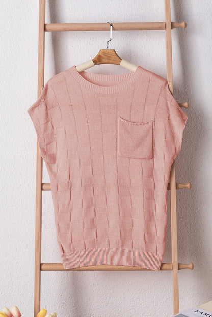 Kurzarmpullover mit gitterstruktur in staubigem rosa