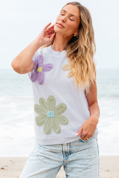 Weiß multi häkeln blume stricken kurze ärmel pullover tops