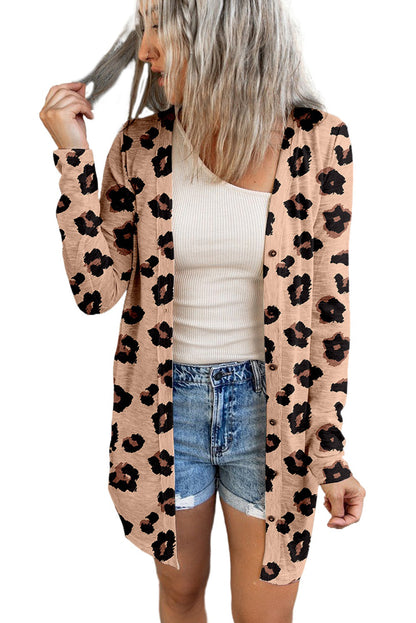 Leopardenmuster cardigan mit offener vorderseite