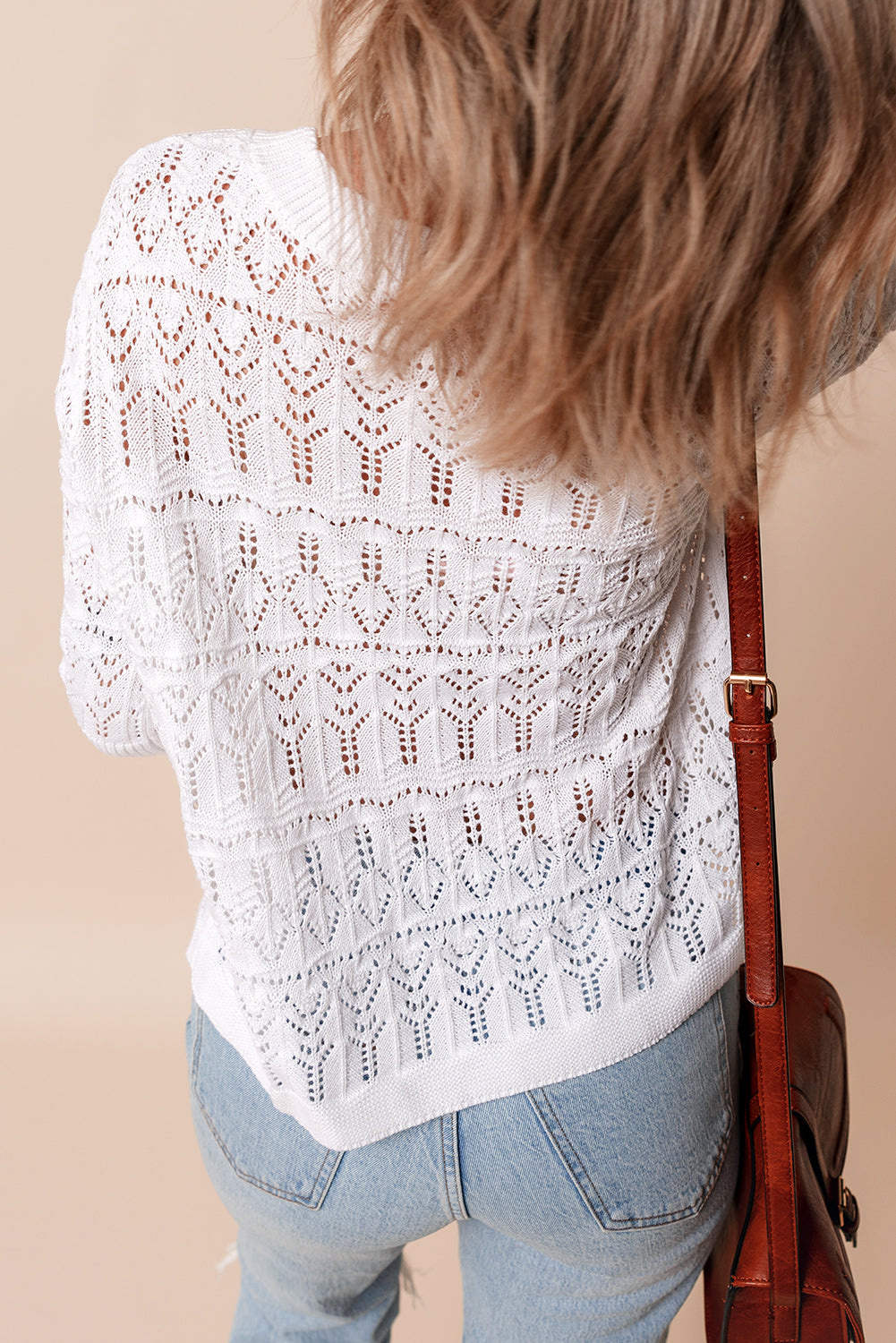 Weißer frenchy hollow out strickcardigan mit v-ausschnitt