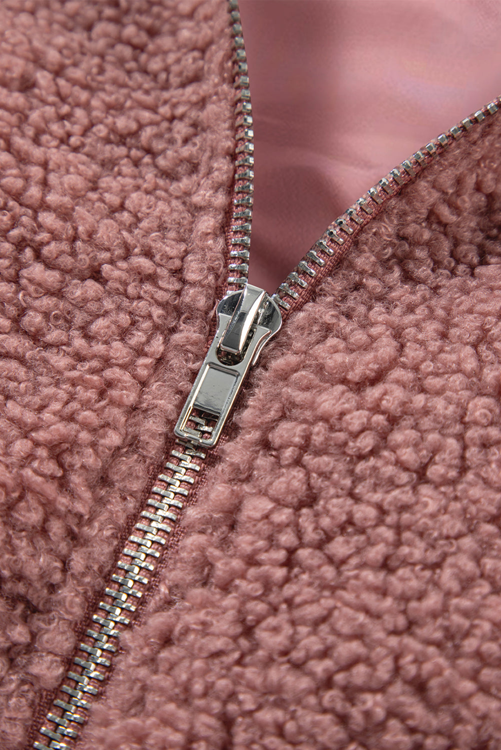 Rosa sherpa patchwork spitze elastische manschette zip up jacke