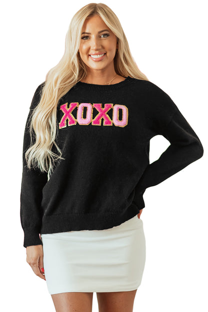 Schwarzer xoxo glitter print rundhalsausschnitt casual pullover