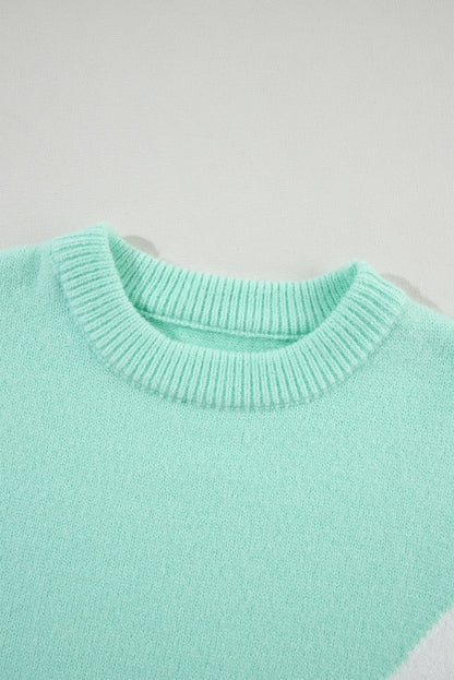 Grüner chevron colorblock strickpullover mit gerippten schultern