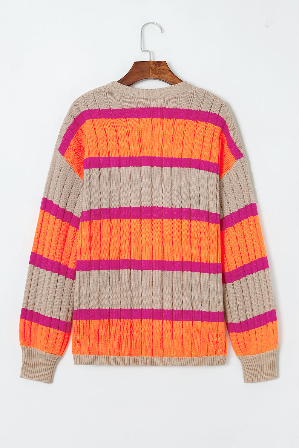 Orange gestreifter colorblock-cardigan mit hängenden schultern