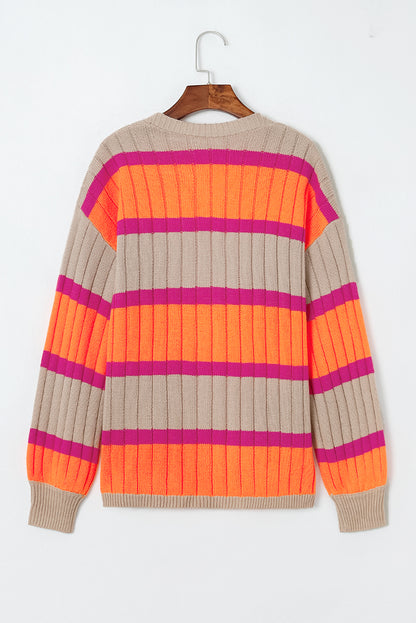 Orange gestreifter colorblock-cardigan mit hängenden schultern