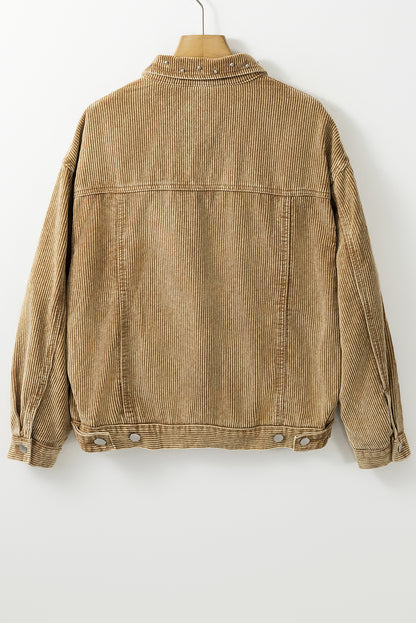 Aprikose nietenbesetzte geknöpfte brusttaschen kordjacke